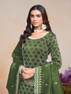 Monjolika Fashion Dark-Green Color Embroidered Santoon Art Silk Salwar Suit | Grocsy