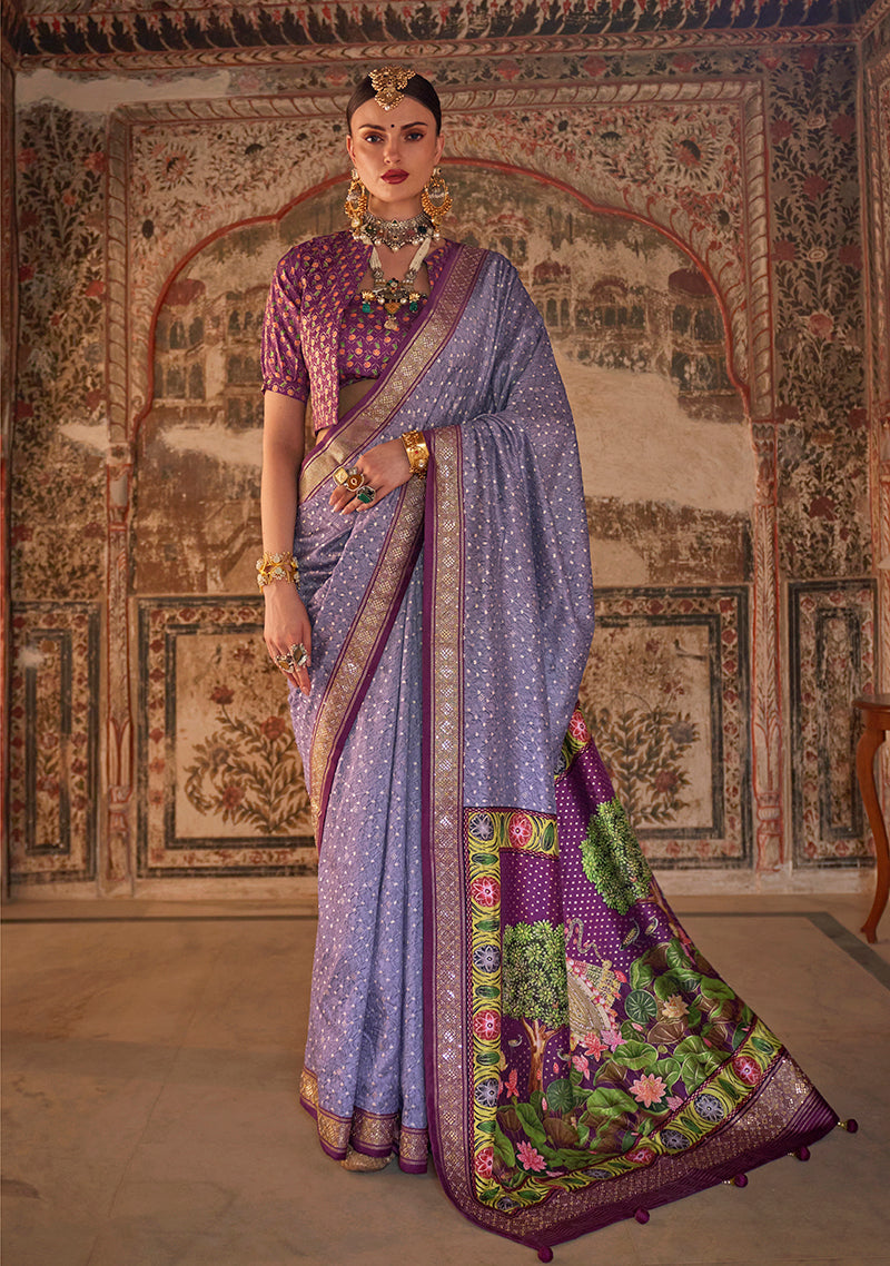 Monjolika Fashion Lavender Printed Viscose Silk Designer Traditional Saree | Grocsy