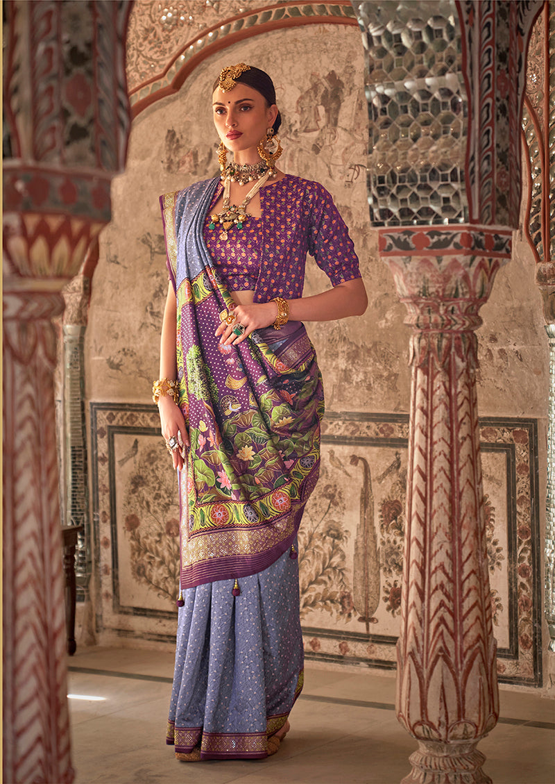 Monjolika Fashion Lavender Printed Viscose Silk Designer Traditional Saree | Grocsy