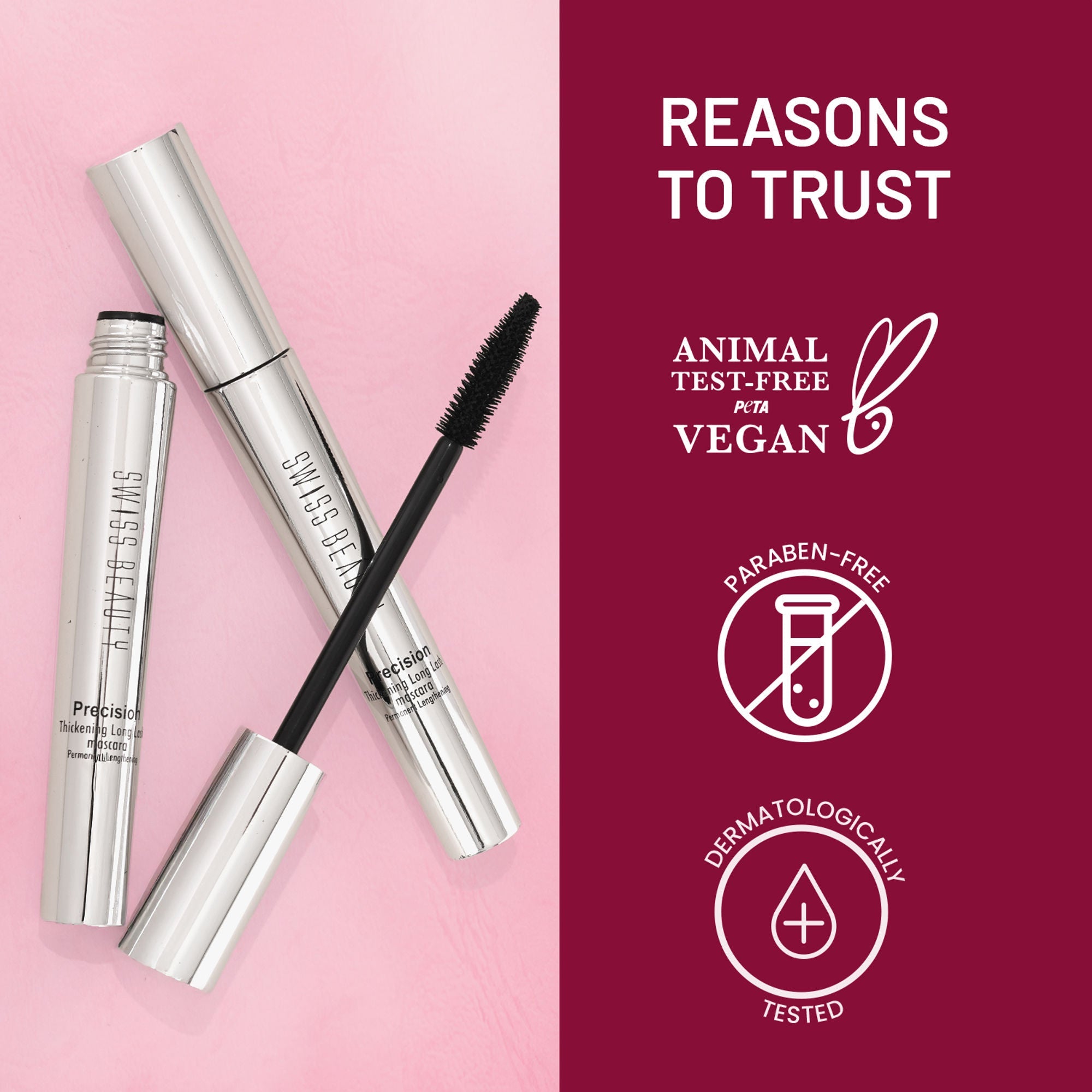 Swiss Beauty Precision Thickening Long Lash Mascara ,Waterproof , Smudge-Proof - Black | Grocsy