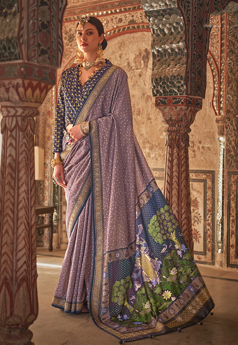 Monjolika Fashion Mauve Printed Viscose Silk Designer Traditional Saree | Grocsy