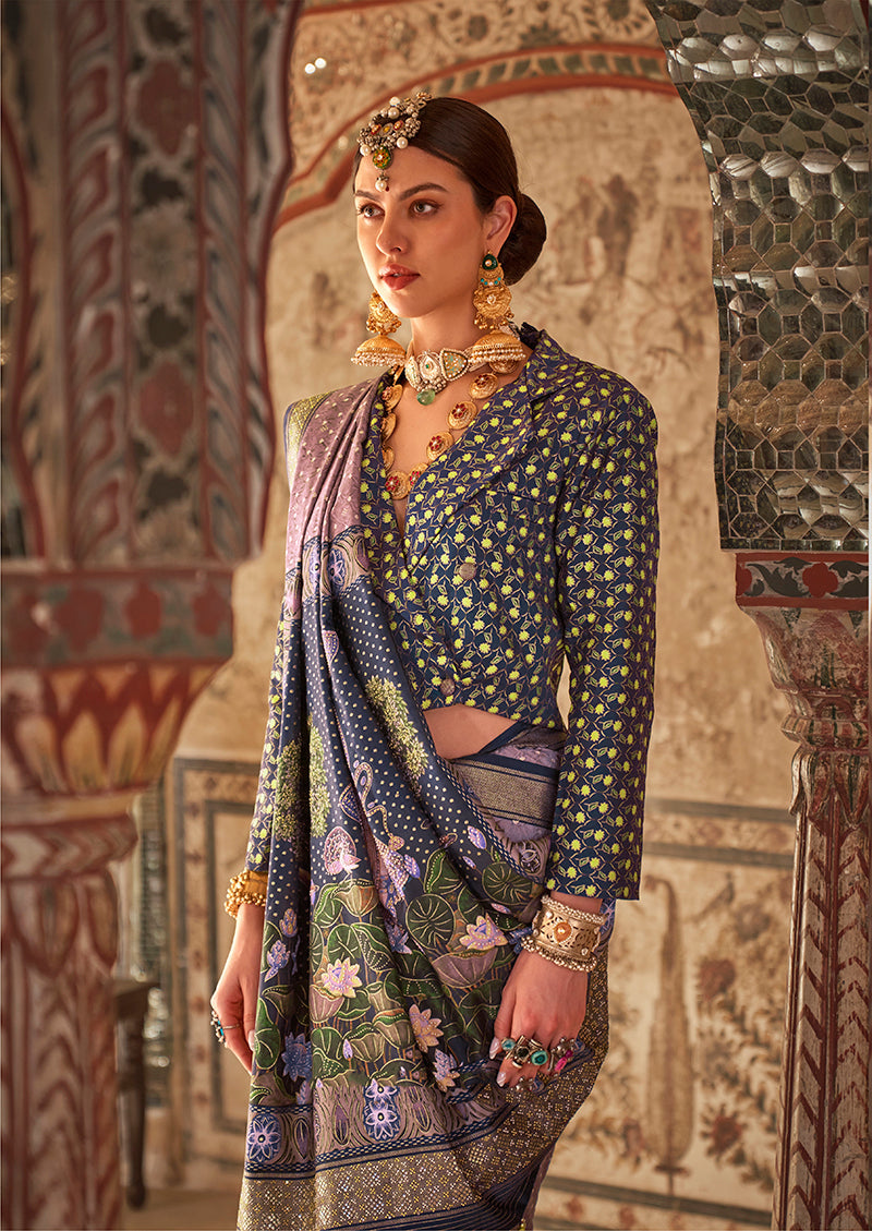 Monjolika Fashion Mauve Printed Viscose Silk Designer Traditional Saree | Grocsy