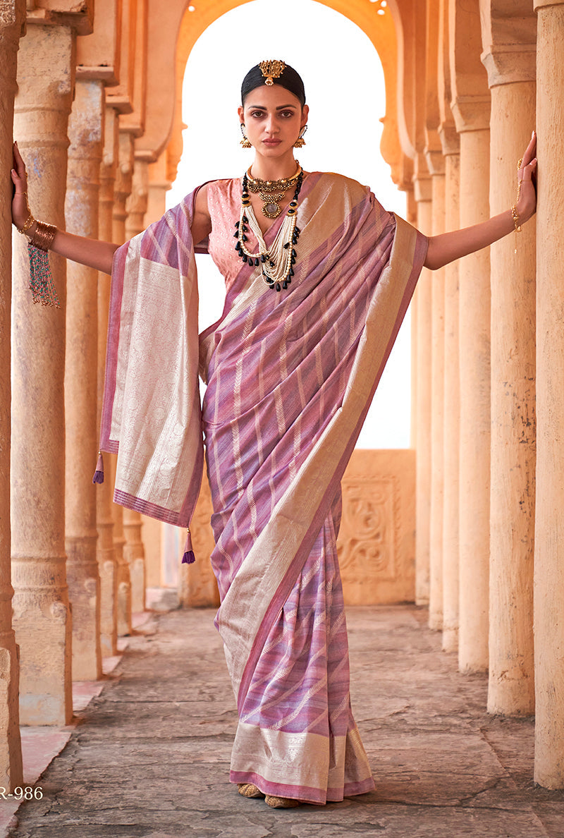 Monjolika Fashion Viscose Lilac Foil Print Contemporary Saree | Grocsy