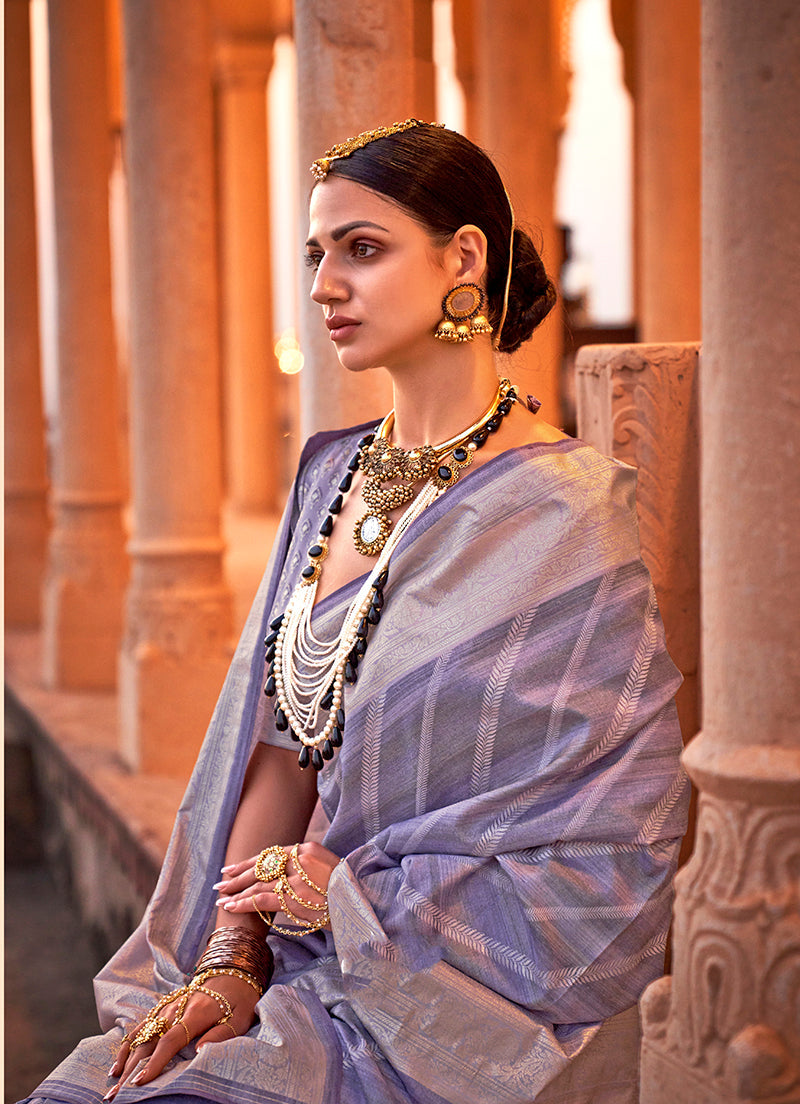 Monjolika Fashion Viscose Light Purple Foil Print Contemporary Saree | Grocsy