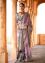 Monjolika Fashion Viscose Lavender Foil Print Contemporary Saree | Grocsy