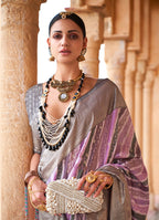 Monjolika Fashion Viscose Lavender Foil Print Contemporary Saree | Grocsy