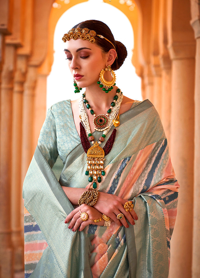 Monjolika Fashion Viscose Multi Colour Foil Print Contemporary Saree | Grocsy