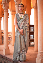 Monjolika Fashion Viscose Slate Grey Foil Print Contemporary Saree | Grocsy
