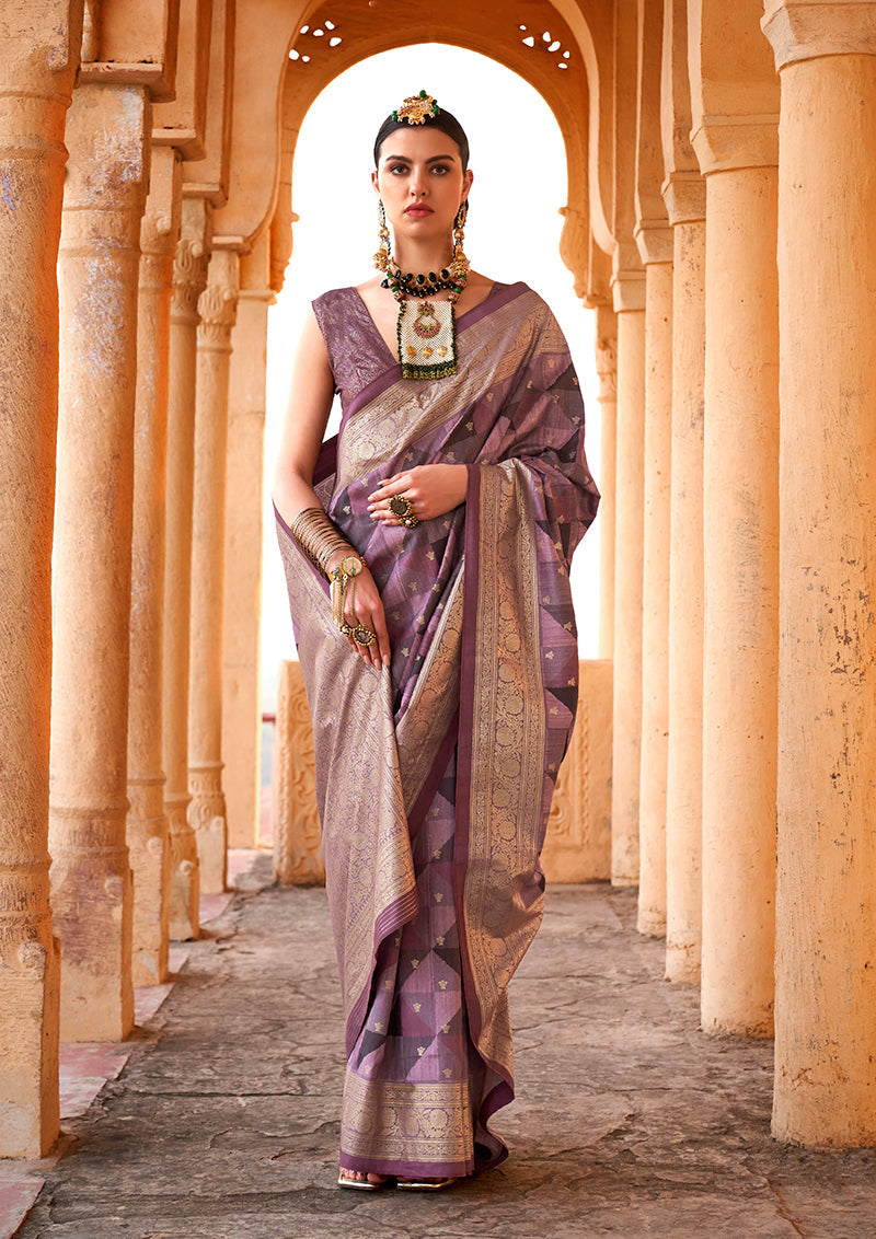 Monjolika Fashion Viscose Purple Foil Print Contemporary Saree | Grocsy