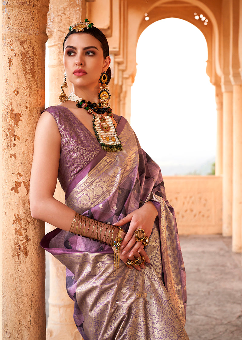 Monjolika Fashion Viscose Purple Foil Print Contemporary Saree | Grocsy
