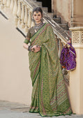 Monjolika Fashion Silk Patola Print Green Traditional Saree | Grocsy