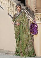 Monjolika Fashion Silk Patola Print Green Traditional Saree | Grocsy