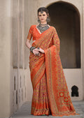 Monjolika Fashion Silk Patola Print Orange Traditional Saree | Grocsy