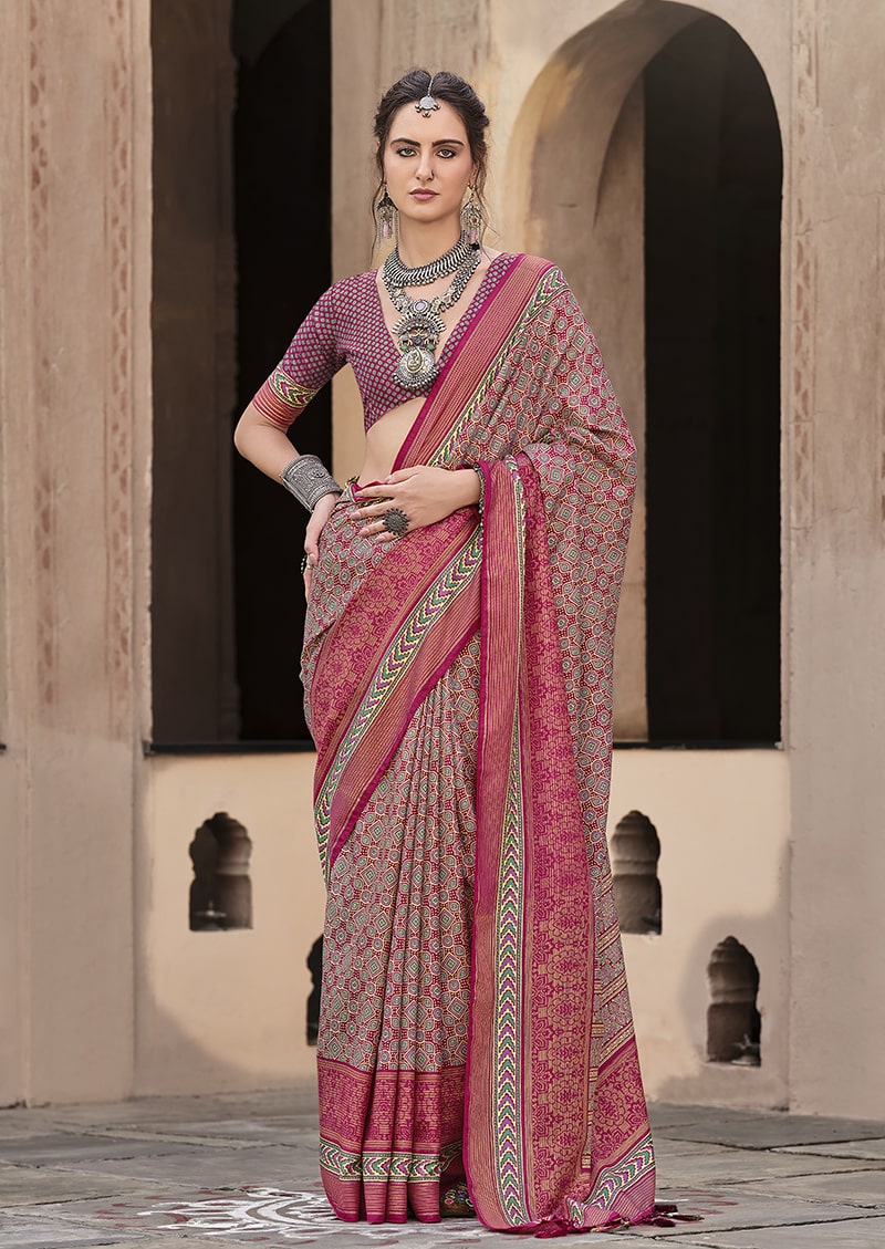 Monjolika Fashion Silk Patola Print Maroon Traditional Saree | Grocsy