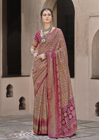 Monjolika Fashion Silk Patola Print Rani Pink Traditional Saree | Grocsy