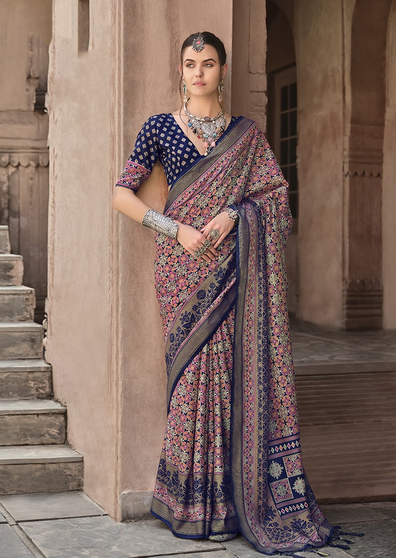 Monjolika Fashion Silk Patola Print Multi Colour Traditional Saree | Grocsy