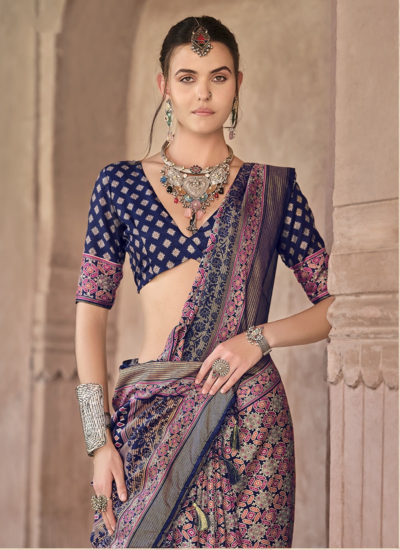 Monjolika Fashion Silk Patola Print Multi Colour Traditional Saree | Grocsy