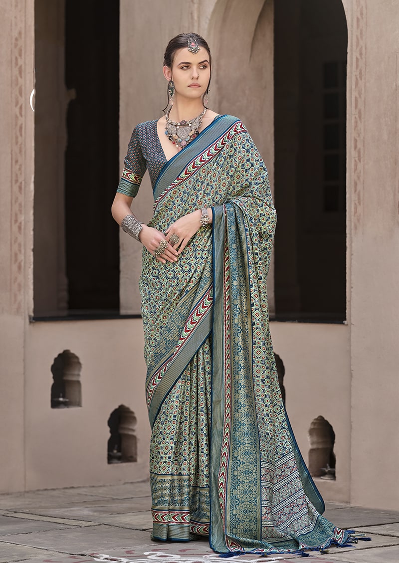 Monjolika Fashion Silk Patola Print Multi Colour Traditional Saree | Grocsy