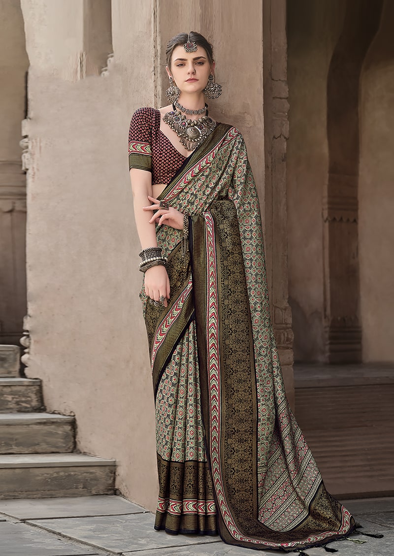 Monjolika Fashion Silk Patola Print Multi Colour Traditional Saree | Grocsy