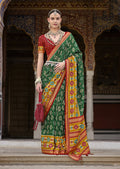 Monjolika Fashion Green And Mustard Patola Print Silk Festival Trendy Saree | Grocsy