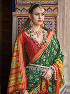 Monjolika Fashion Green And Mustard Patola Print Silk Festival Trendy Saree | Grocsy