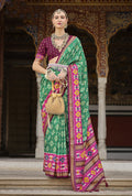 Monjolika Fashion Light Green And Pink Patola Print Silk Festival Trendy Saree | Grocsy