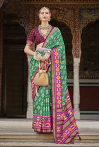 Monjolika Fashion Light Green And Pink Patola Print Silk Festival Trendy Saree | Grocsy