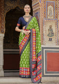 Monjolika Fashion Parrot Green And Red Patola Print Silk Festival Trendy Saree | Grocsy