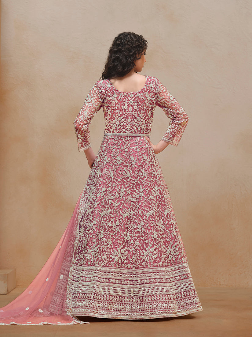Monjolika Fashion Pink Color Embroidered Santoon Net Salwar Suit | Grocsy