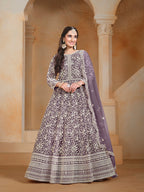 Monjolika Fashion Purple Color Embroidered Santoon Net Salwar Suit | Grocsy