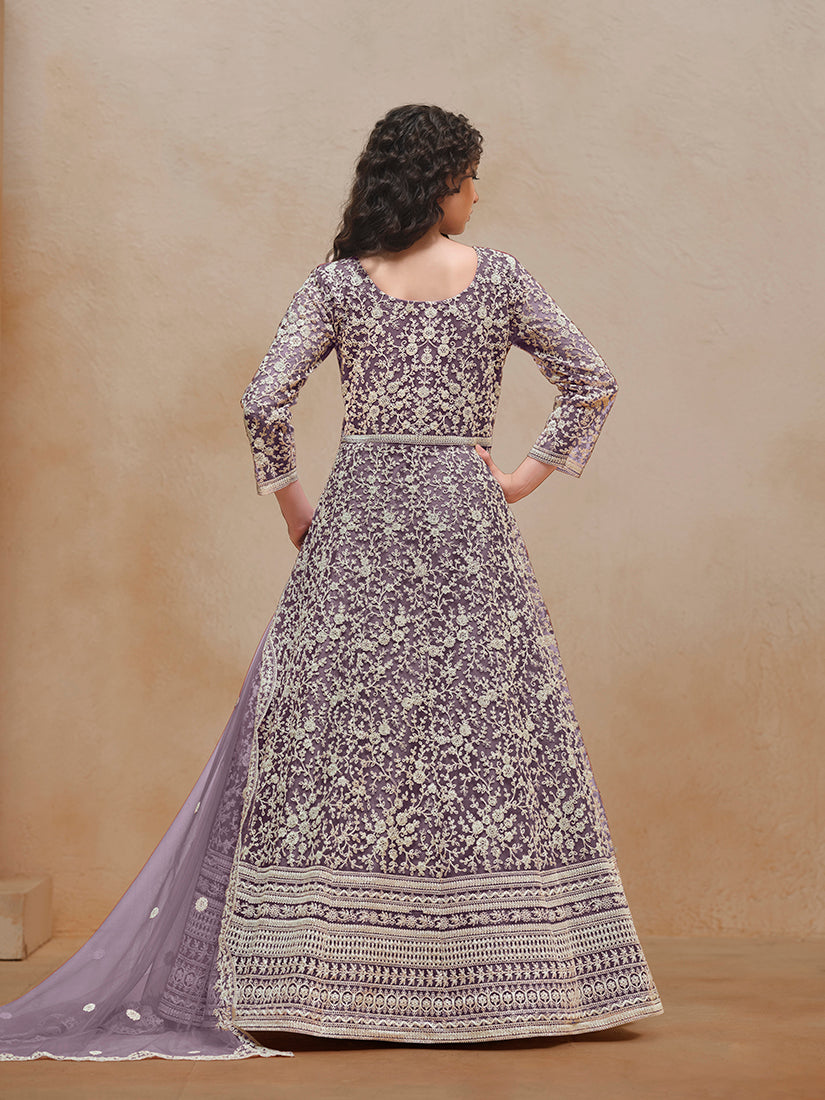 Monjolika Fashion Purple Color Embroidered Santoon Net Salwar Suit | Grocsy
