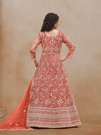 Monjolika Fashion Dark-Orange Color Embroidered Santoon Net Salwar Suit | Grocsy