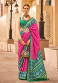 Monjolika Fashion Patola Silk Rani Pink And Green Patola Print Classic Saree | Grocsy