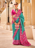 Monjolika Fashion Patola Silk Turquoise And Rani Pink Patola Print Classic Saree | Grocsy