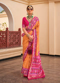 Monjolika Fashion Patola Silk Mustard And Rani Pink Patola Print Classic Saree | Grocsy