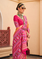 Monjolika Fashion Patola Silk Mustard And Rani Pink Patola Print Classic Saree | Grocsy