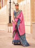 Monjolika Fashion Patola Silk Pink And Navy Blue Patola Print Classic Saree | Grocsy