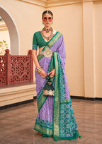 Monjolika Fashion Patola Silk Lavender And Green Patola Print Classic Saree | Grocsy