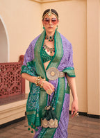 Monjolika Fashion Patola Silk Lavender And Green Patola Print Classic Saree | Grocsy