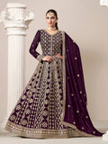 Monjolika Fashion Dark-Purple Color Embroidered Santoon Georgette Salwar Suit | Grocsy