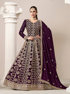 Monjolika Fashion Dark-Purple Color Embroidered Santoon Georgette Salwar Suit | Grocsy