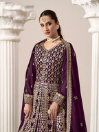 Monjolika Fashion Dark-Purple Color Embroidered Santoon Georgette Salwar Suit | Grocsy