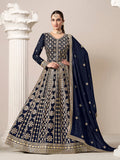 Monjolika Fashion Navy-Blue Color Embroidered Santoon Georgette Salwar Suit | Grocsy