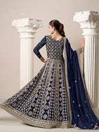 Monjolika Fashion Navy-Blue Color Embroidered Santoon Georgette Salwar Suit | Grocsy