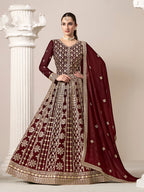 Monjolika Fashion Maroon Color Embroidered Santoon Georgette Salwar Suit | Grocsy