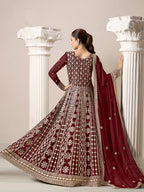 Monjolika Fashion Maroon Color Embroidered Santoon Georgette Salwar Suit | Grocsy