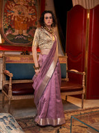 Monjolika Fashion Onion Pink Chiffon Weaving Trendy Saree | Grocsy