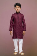 Raivat Ethnic Art Silk Thread Work Kids Kurta Pajama In Maroon Colour | Grocsy
