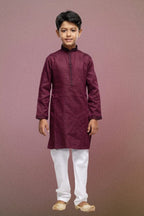 Raivat Ethnic Art Silk Thread Work Kids Kurta Pajama In Maroon Colour | Grocsy