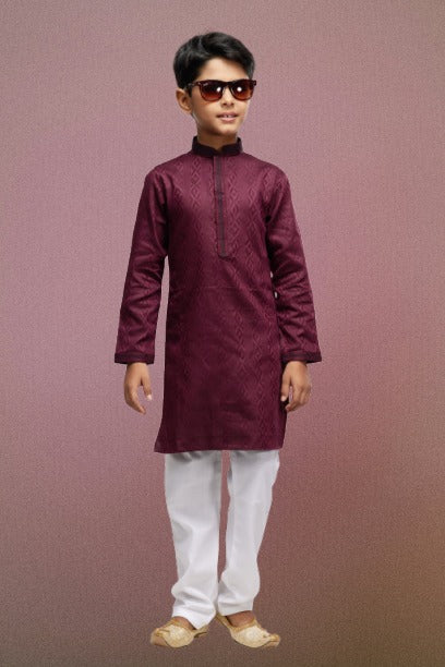 Raivat Ethnic Art Silk Thread Work Kids Kurta Pajama In Maroon Colour | Grocsy